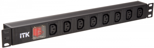 Изображение Блок розеток 8 мест PDU 19дюймов IEC320 C13 PH12-8C133 с LED выкл. алюм. профиль1U вход C14 без шнура ITK PH12-8C133 