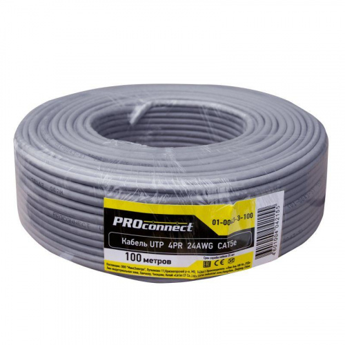 Изображение Кабель UTP PROconnect 4PR 24AWG, CCA, CAT5e, PVC, серый, бухта 100 м  01-0043-3-100 