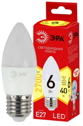Изображение Лампа светодиодная LED B35-6W-827-E27(диод,свеча,6Вт,тепл,E27) Б0020620 