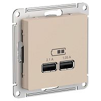 Изображение Розетка USB ATLASDESIGN тип A+A 5В/2.1А 2х5В/1.05А механизм песочный  ATN001233 