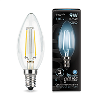 Изображение Лампа светодиодная LED 9Вт E14 Filament свеча, белый Gauss  103801209 (упак.10 шт.) 