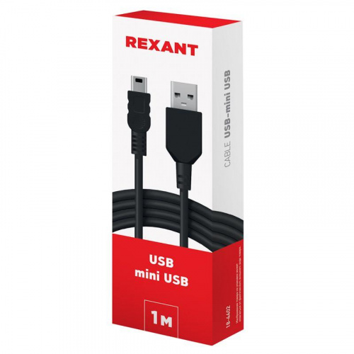 Изображение Кабель USB mini USB длинный штекер 1м черн. Rexant 18-4402 