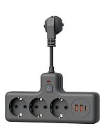 Изображение Удлинитель с сетевым фильтром 3х0.3м 10А 2USB + 1USBC 2500Вт ПВС 3х1 компакт черн. КОСМОС FRKsm0.3m-3g(B)USB 