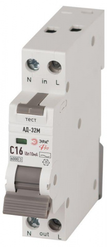 Изображение Выключатель автоматический дифференциального тока 2п (1P+N) C 16А 10мА тип АС 6кА АД-32M электрон. PRO DM32E2C16AC10 Эра Б0058981 