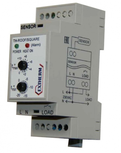 Изображение Термостат мех. для систем антиобледенения 16А на DIN-рейку EXTHERM Th-roof 