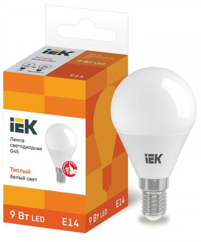 Изображение Лампа светодиодная LED 9вт Е14 тепло-белый матовый шар ECO LLE-G45-9-230-30-E14 
