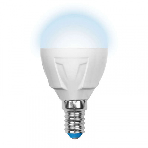 Изображение Лампа светодиодная LED-G45 7W/NW/E14/FR PLP01WH форма "шар" мат. серия "ЯРКАЯ" бел. 4000К упак. картон Uniel UL-00002417 