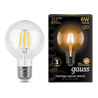 Изображение Лампа светодиодная LED 6вт E27,Filament,теплый,шар,Gauss  105802106 (упак.10 шт.) 