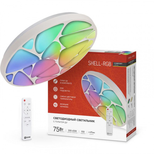 Изображение Светильник светодиодный COMFORT SHELL-RGB 75Вт 230В 3000-6500К 6000лм 495х85мм с пультом ДУ IN HOME 4690612044651 