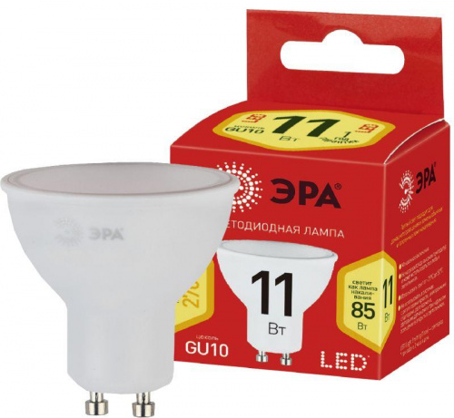 Изображение Лампа светодиодная ECO LED MR16-11W-827-GU10 MR16 11Вт софит GU10 тепл. бел. ЭРА Б0040877 