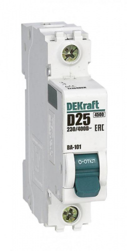 Изображение Автомат  DEKraft ВА-101  1Р  25А  тип D  4,5кА  на DIN-рейку  11104DEK 