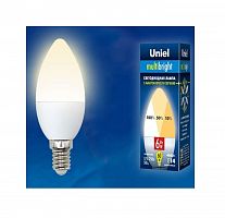 Изображение Лампа светодиодная LED-C37-6W/WW/E14/FR/MB PLM11WH форма "свеча" мат. Multibright свет теплый бел. 3000К 100-50-10 упак. картон Uniel UL-00002373 