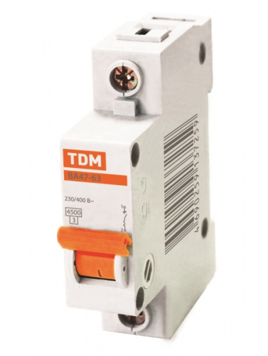 Изображение Автомат  TDM ELECTRIC ВА 47-63  1Р  63А  тип C  4,5кА  на DIN-рейку  SQ0218-0009 