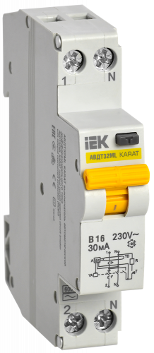 Изображение Выключатель автоматический дифференциального тока В 16А 30мА АВДТ32МL KARAT IEK MVD12-1-016-B-030 