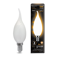 Изображение Лампа светодиодная LED 5Вт 230в,E14 Filament OPAL теплый,свеча на ветру Gauss  104201105 (упак.10 шт.) 
