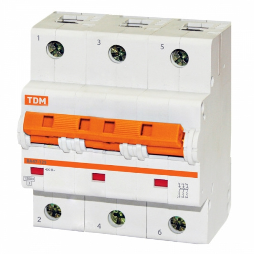 Изображение Автомат  TDM ELECTRIC ВА 47-125  3Р  20А  тип D  15кА  на DIN-рейку  SQ0208-0027 