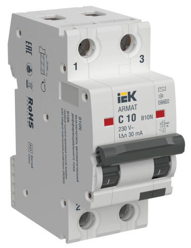 Изображение Выключатель автоматический дифференц. тока B10N 2P C10 30мА тип AC ARMAT IEK AR-B10N-2-C010C030 