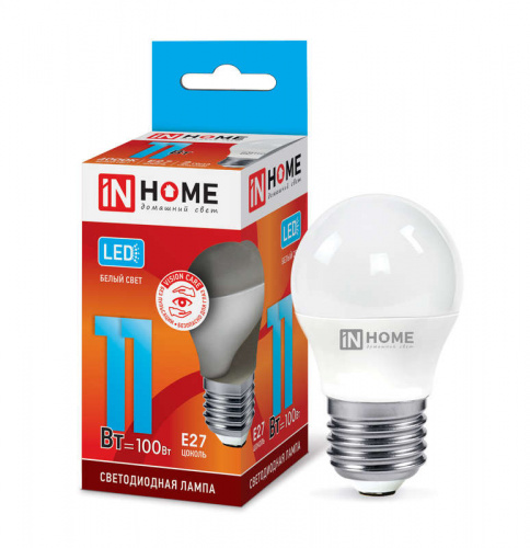 Изображение Лампа светодиодная LED-ШАР-VC 11Вт 230В E27 4000К 990лм IN HOME 4690612020617 