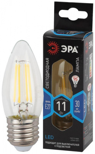 Изображение Лампа светодиодная филаментная F-LED B35-11w-840-E27 B35 11Вт свеча E27 нейтр. бел. ЭРА Б0046988 
