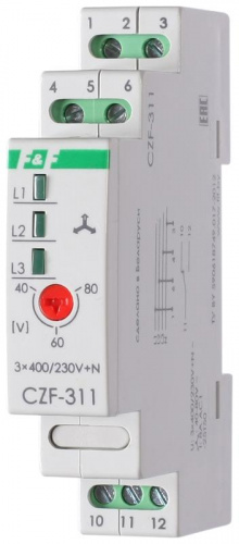 Изображение Реле контроля и наличия фаз CZF-311 (3х400/230+N 8А 1Р IP20 регул. порога откл.) F&F EA04.001.006 