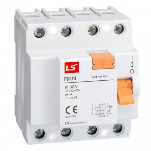 Изображение Выключатель дифференциального тока (УЗО) 4п 63А 30мА тип A RKN LS Electric 062400468B 