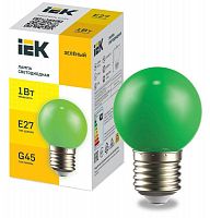 Изображение Лампа светодиодная декор. G45 1Вт шар зел. E27 230В IEK LLE-G45-1-230-G-E27 