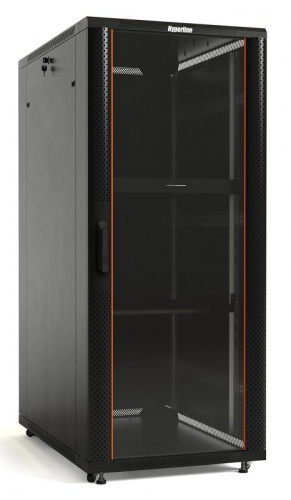 Изображение Шкаф напольный TTB-4768-AS-RAL9004 19-дюйм 47U 2277х600х800мм перед. стеклян. дверь со стал. перфор. боковинами зад. дверь сплошная ручка с замком крыша нового типа черн. (разобранный) Hyperline 392697 