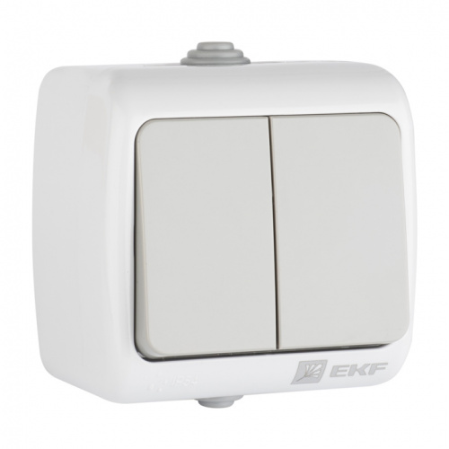 Изображение Мурманск Выключатель 2-клавишный 10А IP54 серый EKF  EFV10-023-30-54 