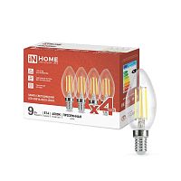 Изображение Лампа светодиодная филаментная LED-СВЕЧА-deco 4PACK 9Вт свеча прозрачная 4000К нейтр. бел. E14 1040лм 230В (уп.4шт) IN HOME 4690612052557 