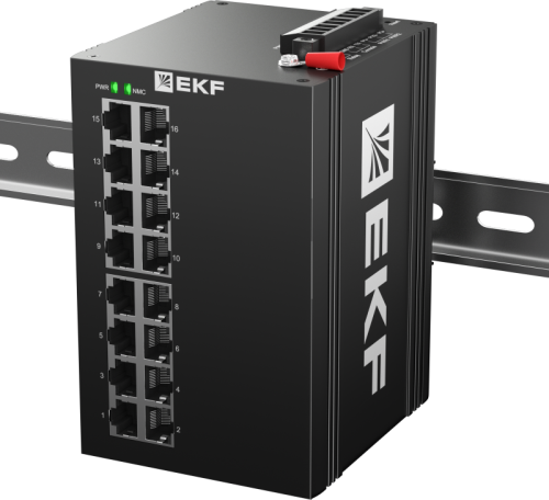 Изображение Промышленный управляемый коммутатор уровня L2 ML2-16GTP, 16 портов 10/100/1000Base-T(X) RJ45 c PoE, монтаж на динрейку TSX EKF TSX-ML2-16GTP 