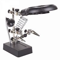 Изображение Держатель "третья рука" с лупой х2.5 подставка под паяльник LED подсветка Rexant 12-0250 