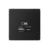 Изображение Розетка USB ArtGallery тип A+C 45Вт QC PD высокоскор. ЗУ механизм карбон SE GAL001029 