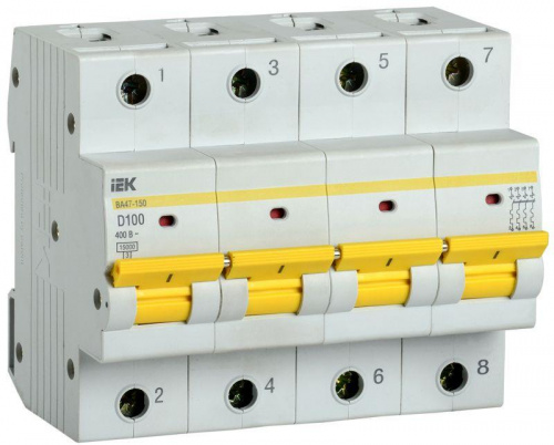 Изображение Автомат  IEK (ИЭК) ВА47-150  4Р  100А  тип D  15кА  на DIN-рейку  MVA50-4-100-D 