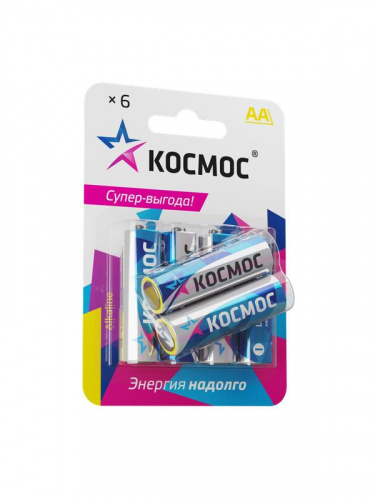 Изображение Элемент питания алкалиновый AA/LR06 BP-6 (блист.6шт) КОСМОС KOCLR6BL6 