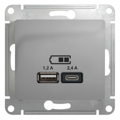 Изображение Механизм розетки USB GLOSSA A+С 5В/2.4А 2х5В/1.2А алюм.  GSL000339 