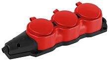 Изображение Колодка ЭРА KX-3e-RED-IP44 каучуковая с заземлением 3 розетки 16A IP44 красн. Эра Б0068393 