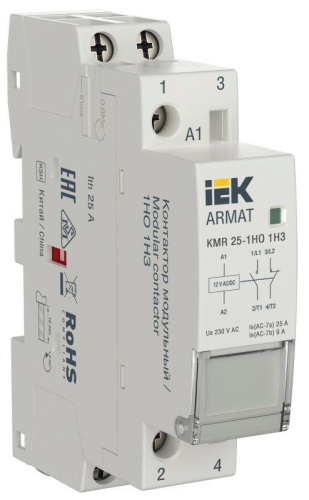 Изображение Контактор модульный KMR 25А 12В AC/DC 1НО 1НЗ ARMAT IEK AR-KMR20-025-11-012 