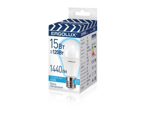 Изображение Лампа светодиодная LED-A60-15W-E27-4K "ПРОМО" ЛОН 15Вт E27 4500К 180-240В Ergolux 13638 