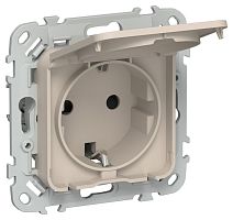 Изображение Розетка СП FLITE РСшкр11-1-44-ФлЛ 16А IP44 с заземл. с защ. шторками и крышкой безвинтовое крепление механизм льняной IEK FI-R16-16-1-44-K88 