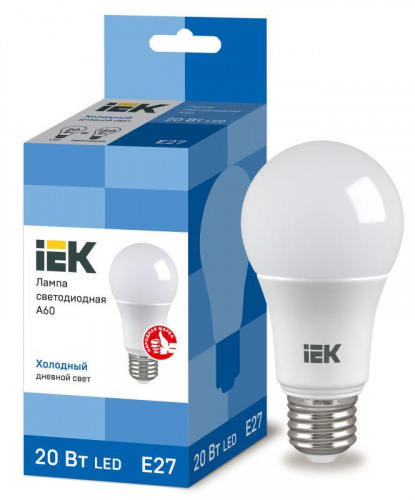 Изображение Лампа светодиодная ECO A60 шар 20Вт 230В 6500К E27  упак.:10  LLE-A60-20-230-65-E27 