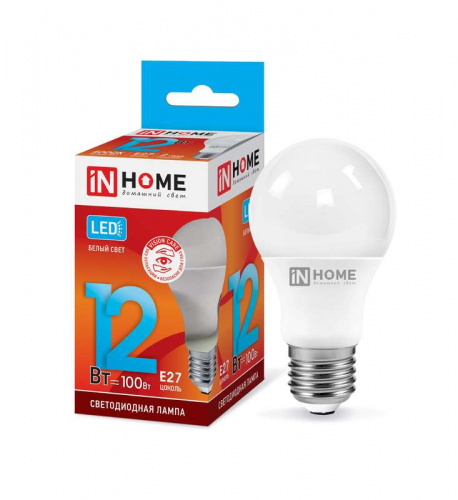 Изображение Лампа светодиодная LED-A60-VC 12Вт 230В E27 4000К 1080лм IN HOME 4690612020242 