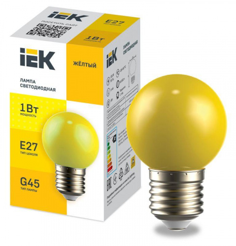 Изображение Лампа светодиодная декор. G45 1Вт шар желт. E27 230В IEK LLE-G45-1-230-Y-E27 