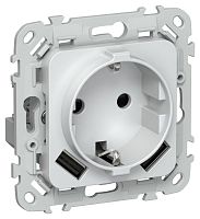 Изображение Розетка 1-м СП FLITE РСЮша11-1-ФлЖ 16А с USB A+A 3.1А с заземл. с защ. шторками безвинтовое крепление механизм жемчуж. IEK FI-R14-16-1-U21-D31-K36 