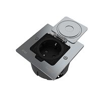 Изображение Лючок MultiDesk MDK21 с розеткой 2P+E 16А 250В IP44 с монтажной коробкой для стены фальшпола стола серебр. SE MDK21102SA 
