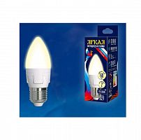 Изображение Лампа светодиодная LED-C37 7W/WW/E27/FR PLP01WH форма "свеча" мат. серия "ЯРКАЯ" свет теплый бел. 3000К упак. картон Uniel UL-00002414 