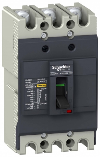 Изображение Schneider Electric EasyPact EZC 100N Автоматический выключатель 3P/3T 63A 18кA/380В 