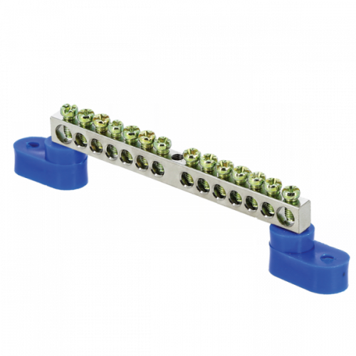 Изображение Шина "0" N (6x9мм) 14 отв. никель 2 синих угловых изолятора EKF  sn1-63-14-2  (упак.10) 