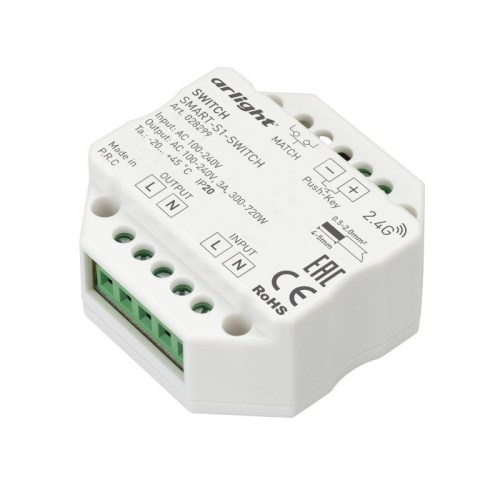 Изображение Контроллер-выключатель SMART-S1-SWITCH (230В 3А 2.4G) (IP20 пластик) Arlight 028299 