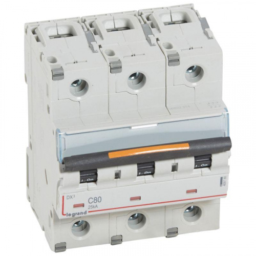 Изображение Автомат  Legrand DX3  3Р  80А  тип C  25кА  на DIN-рейку  409788 