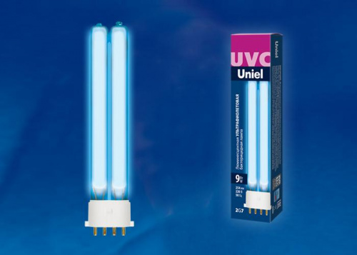 Изображение Лампа люминесцентная ультрафиолетовая бактерицидная ESL-PL-9/UVCB/2G7/CL спектр UVC 254нм картон Uniel UL-00004683 